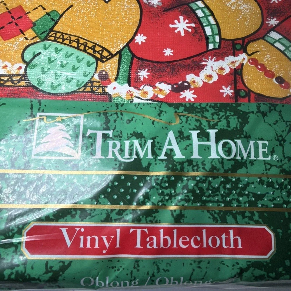 NOS Kmart Trim A Home Christmas Oblong Vinyl Tablecloth 52